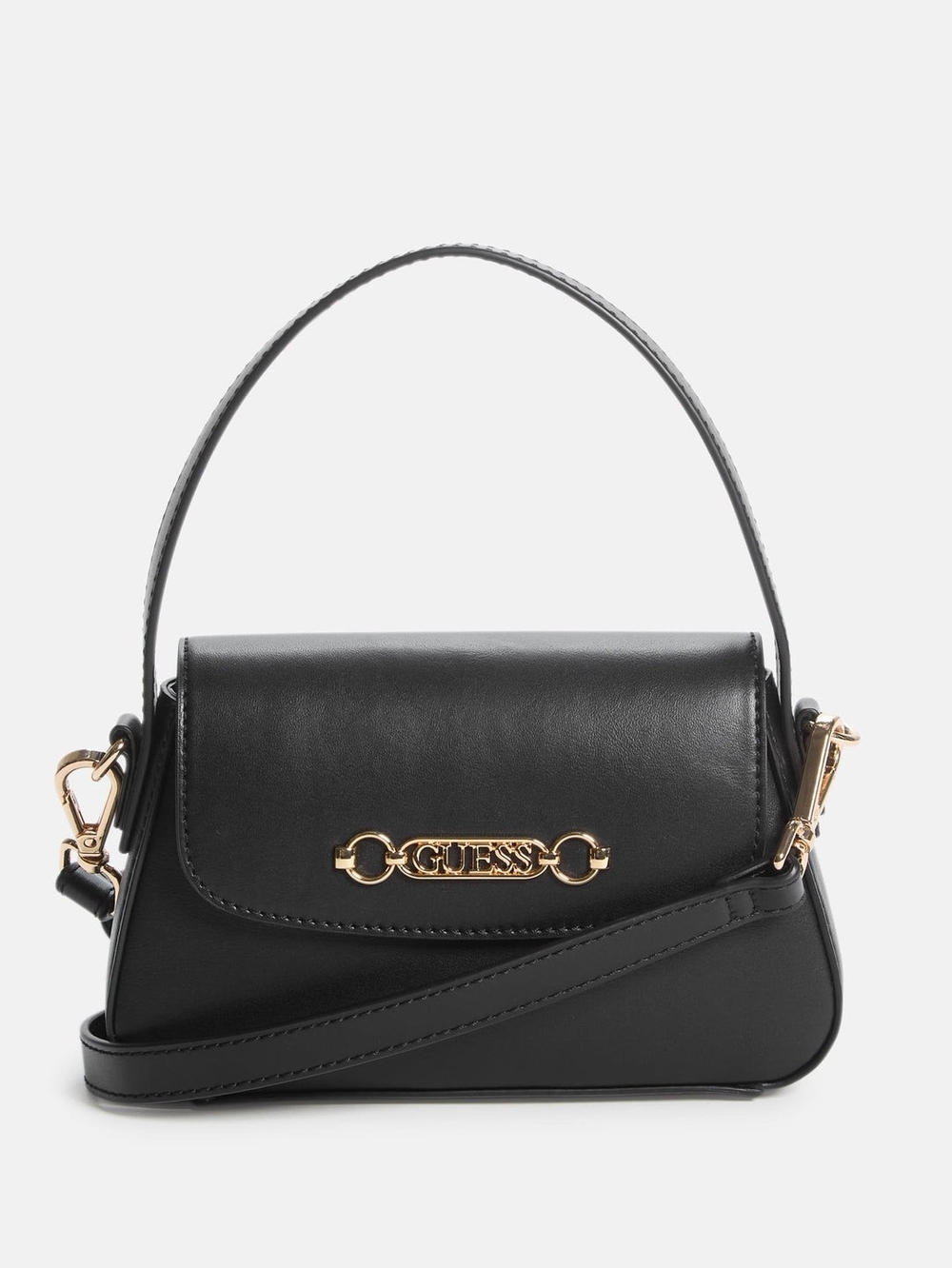 Guess Black Leather Shoulder Bag with Gold Hardware
